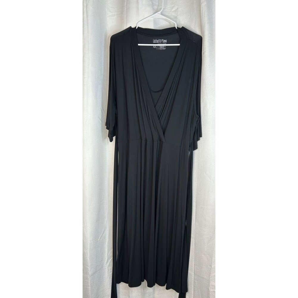 Latched Mama Maternity Dress 4X Black Viscose Spandex Wrap Style